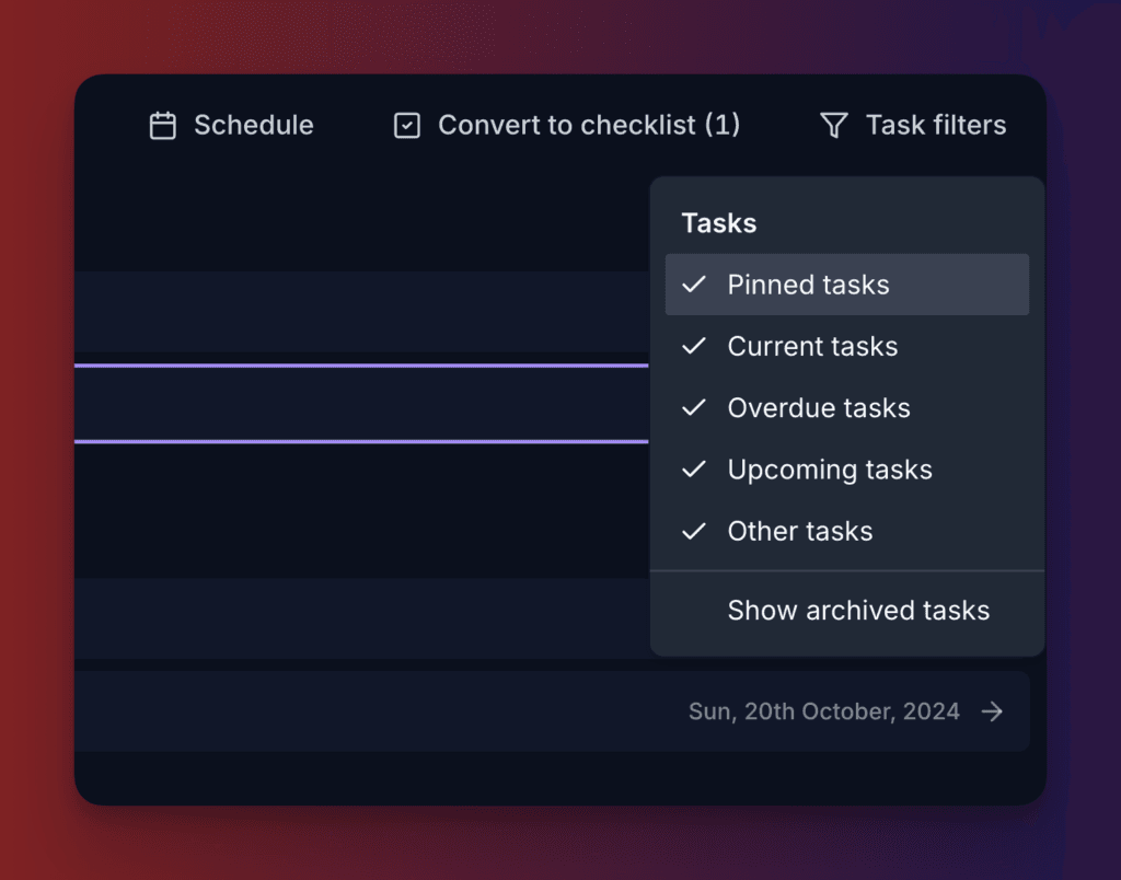 Reflect app task filtering